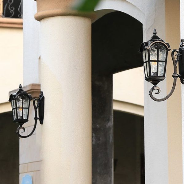Traditional European Quadrilateral Lace Aluminum Printed Glass 1-Light Outdoor Wall Sconce Lamp For Garden - Image 23
