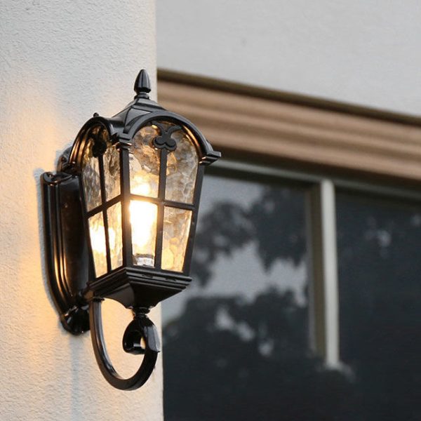 Traditional European Quadrilateral Lace Aluminum Printed Glass 1-Light Outdoor Wall Sconce Lamp For Garden - Image 3