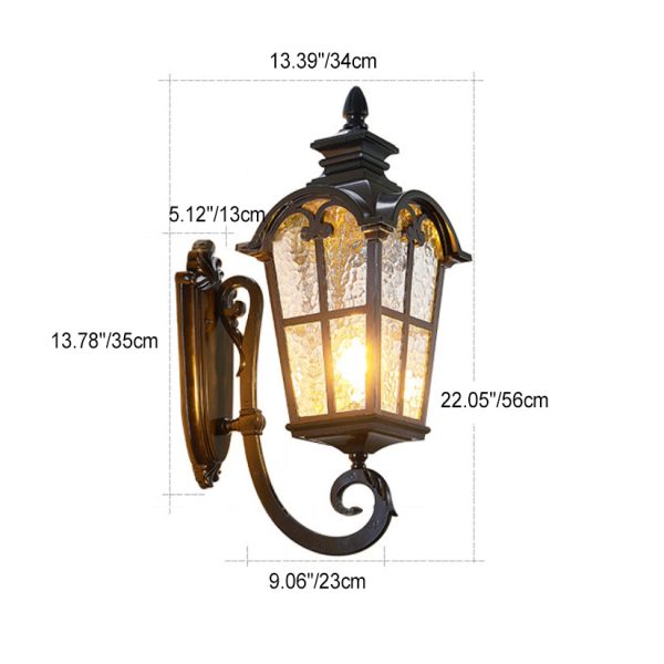 Traditional European Quadrilateral Lace Aluminum Printed Glass 1-Light Outdoor Wall Sconce Lamp For Garden - Image 5