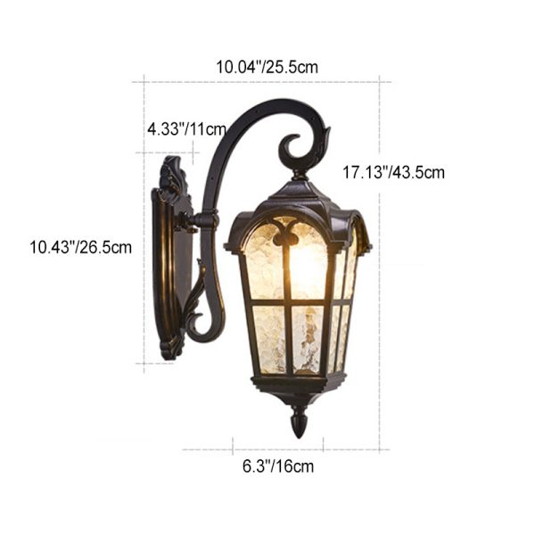 Traditional European Quadrilateral Lace Aluminum Printed Glass 1-Light Outdoor Wall Sconce Lamp For Garden - Image 6