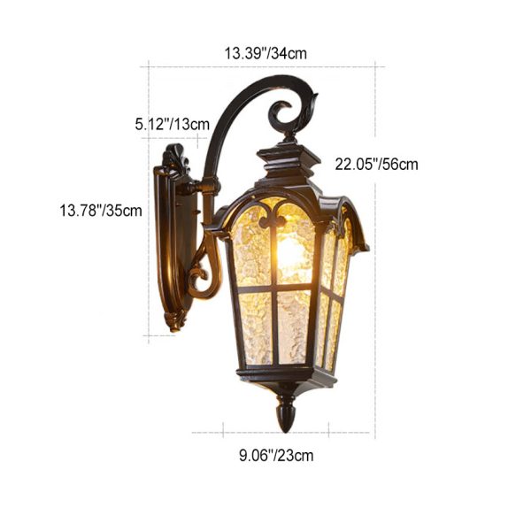 Traditional European Quadrilateral Lace Aluminum Printed Glass 1-Light Outdoor Wall Sconce Lamp For Garden - Image 7