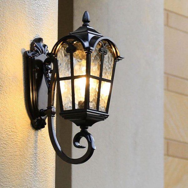 Traditional European Quadrilateral Lace Aluminum Printed Glass 1-Light Outdoor Wall Sconce Lamp For Garden - Image 12