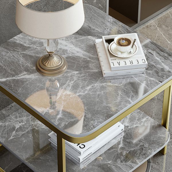 Contemporary Nordic Square Iron Rock Slab End Table 2-Tier For Living Room - Image 2