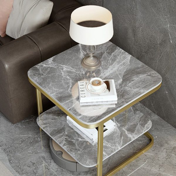 Contemporary Nordic Square Iron Rock Slab End Table 2-Tier For Living Room - Image 13