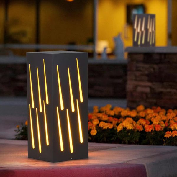 Contemporary Creative Waterproof Rectangle Meteor Stripes Galvanized Faux Dolomite 1-Light Lawn Landscape Lamp For Outdoor Patio - Image 3