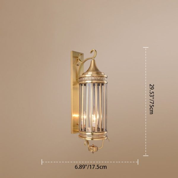 Contemporary Scandinavian Waterproof Cylinder Flare Stripe Copper Glass 1/3/6 Light Outdoor Wall Sconce Lamp For Garden - Image 3