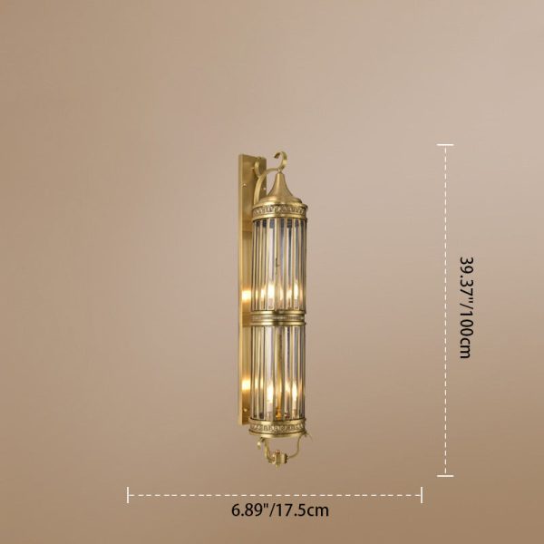 Contemporary Scandinavian Waterproof Cylinder Flare Stripe Copper Glass 1/3/6 Light Outdoor Wall Sconce Lamp For Garden - Image 4