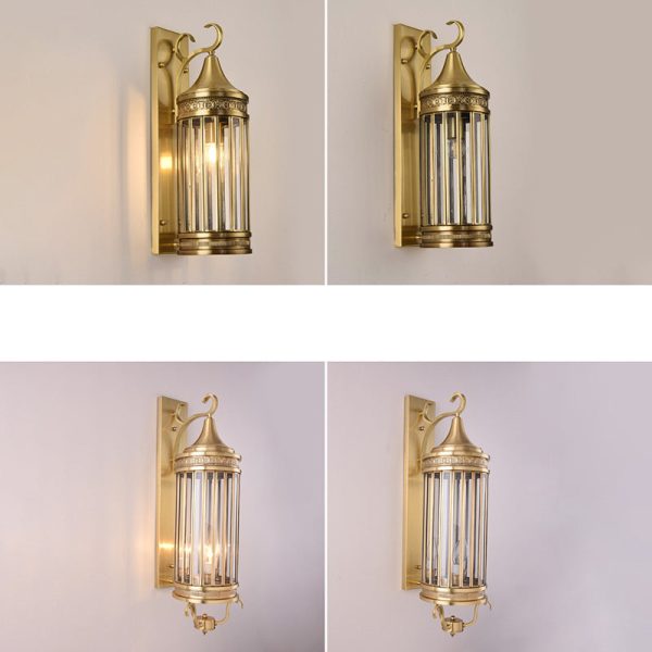 Contemporary Scandinavian Waterproof Cylinder Flare Stripe Copper Glass 1/3/6 Light Outdoor Wall Sconce Lamp For Garden - Image 7