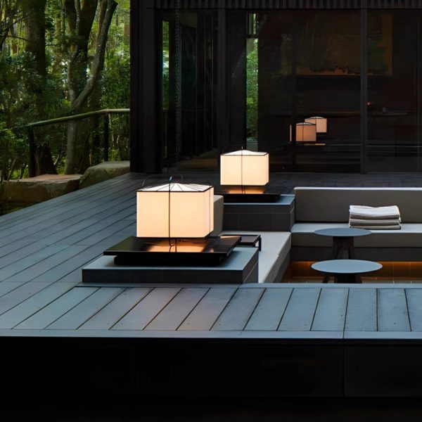 Traditional Japanese Fabric Square Shade 1-Light Outdoor Post Light For Outdoor Patio - Image 8