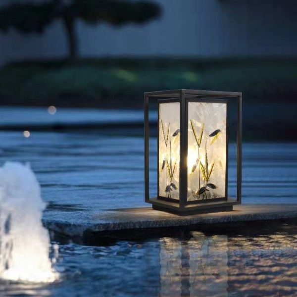 Traditional Chinese Crackle Enamel Bamboo Acrylic Galvanized Steel LED Outdoor Post Light For Garden - Image 2