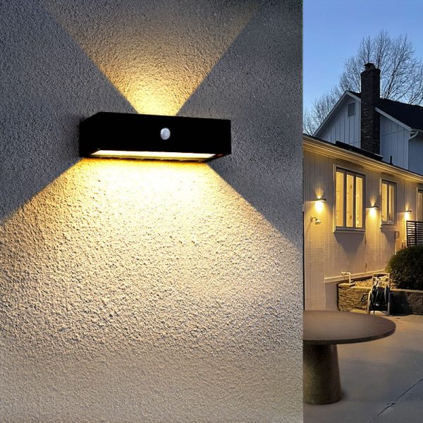Modern Simplicity Rectangular Aluminum Up And Down Illuminated LED Solar Wall Sconce Lamp For Outdoor Patio - Image 3
