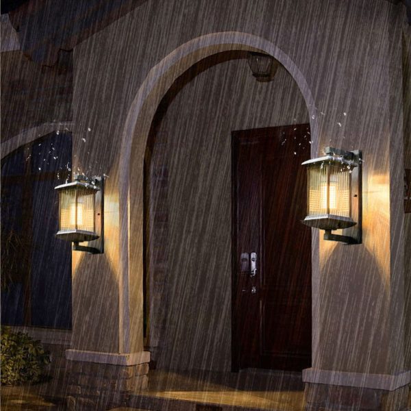 Traditional Chinese Aluminum Glass Column 1-Light Outdoor Wall Sconce Lamp For Garden - Image 3