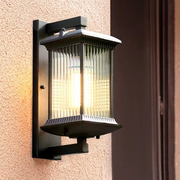 Traditional Chinese Aluminum Glass Column 1-Light Outdoor Wall Sconce Lamp For Garden - Image 9