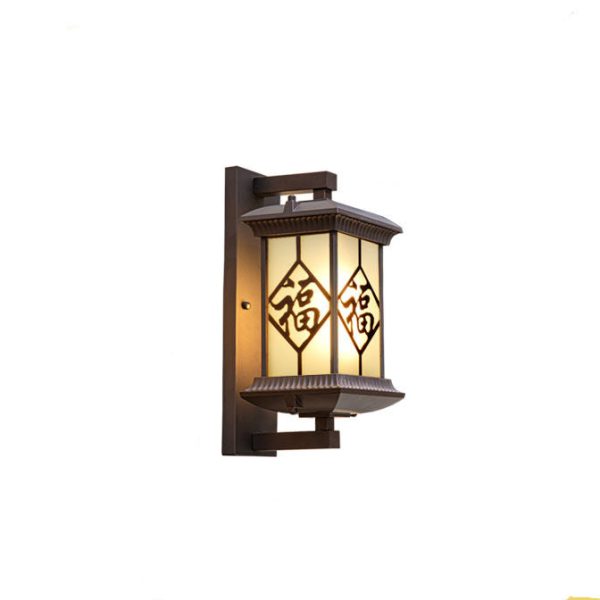 Traditional Chinese Aluminum Glass Column 1-Light Outdoor Wall Sconce Lamp For Garden - Image 13