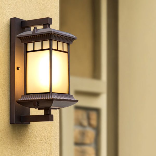 Traditional Chinese Aluminum Glass Column 1-Light Outdoor Wall Sconce Lamp For Garden - Image 10