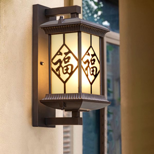 Traditional Chinese Aluminum Glass Column 1-Light Outdoor Wall Sconce Lamp For Garden - Image 11