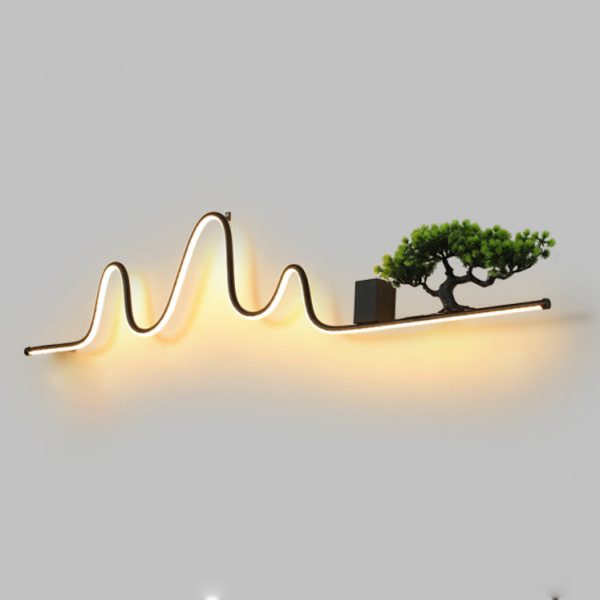 Contemporary Creative Aluminum Arc Linear PVC Simulated Pine Wood LED Waterproof Outdoor Wall Sconce Lamp For Garden - Image 10