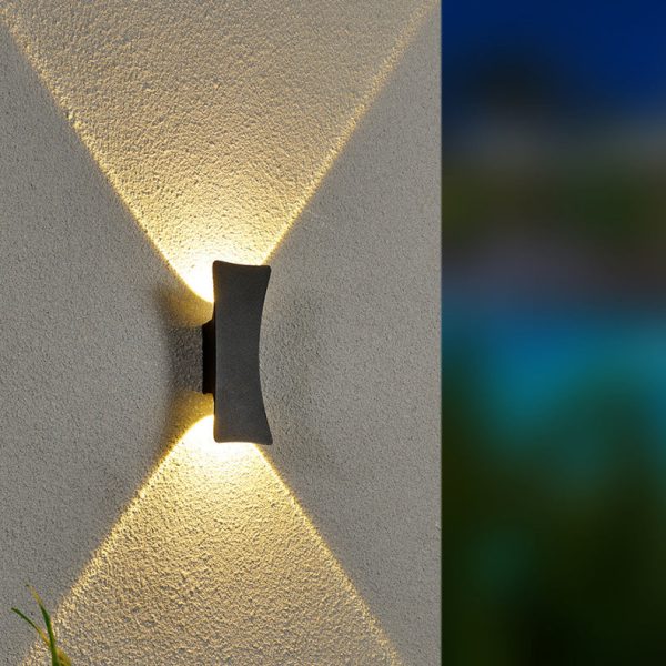 Modern Minimalist Curved Aluminum Up And Down Illuminated LED Waterproof Wall Sconce Lamp For Outdoor Patio - Image 10