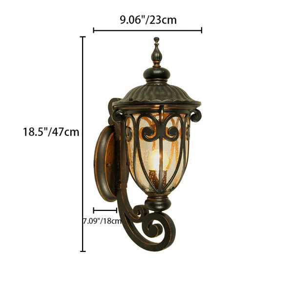 Traditional European Antique Bronze Aluminum Glass 1-Light Porch Light Wall Sconce Lamp For Outdoor Patio - Image 4