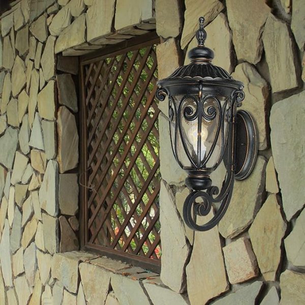 Traditional European Antique Bronze Aluminum Glass 1-Light Porch Light Wall Sconce Lamp For Outdoor Patio - Image 10