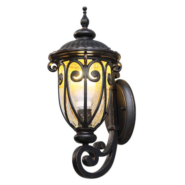 Traditional European Antique Bronze Aluminum Glass 1-Light Porch Light Wall Sconce Lamp For Outdoor Patio - Image 15
