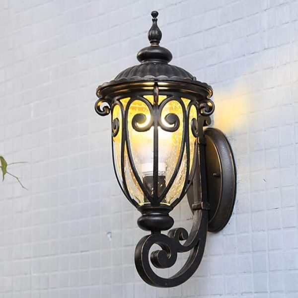 Traditional European Antique Bronze Aluminum Glass 1-Light Porch Light Wall Sconce Lamp For Outdoor Patio - Image 3