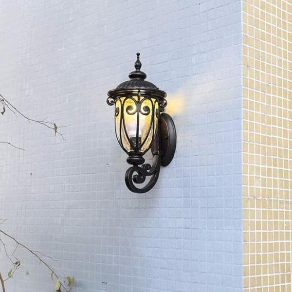 Traditional European Antique Bronze Aluminum Glass 1-Light Porch Light Wall Sconce Lamp For Outdoor Patio - Image 12