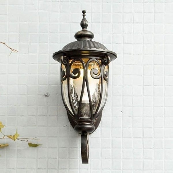 Traditional European Antique Bronze Aluminum Glass 1-Light Porch Light Wall Sconce Lamp For Outdoor Patio - Image 13