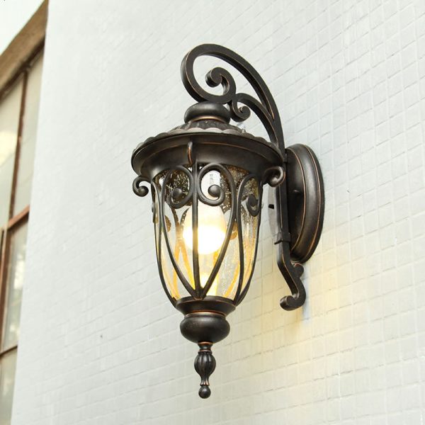 Traditional European Antique Bronze Aluminum Glass 1-Light Porch Light Wall Sconce Lamp For Outdoor Patio - Image 2