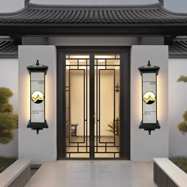 Traditional Chinese Aluminum Glass Rectangular LED Solar Waterproof Outdoor Wall Sconce Lamp For Garden - Image 9