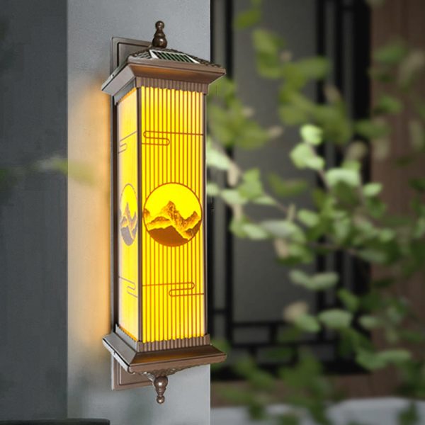 Traditional Chinese Aluminum Glass Rectangular LED Solar Waterproof Outdoor Wall Sconce Lamp For Garden - Image 10