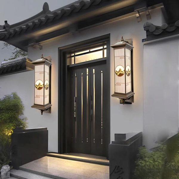 Traditional Chinese Aluminum Glass Rectangular LED Solar Waterproof Outdoor Wall Sconce Lamp For Garden - Image 11