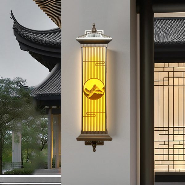 Traditional Chinese Aluminum Glass Rectangular LED Solar Waterproof Outdoor Wall Sconce Lamp For Garden - Image 12