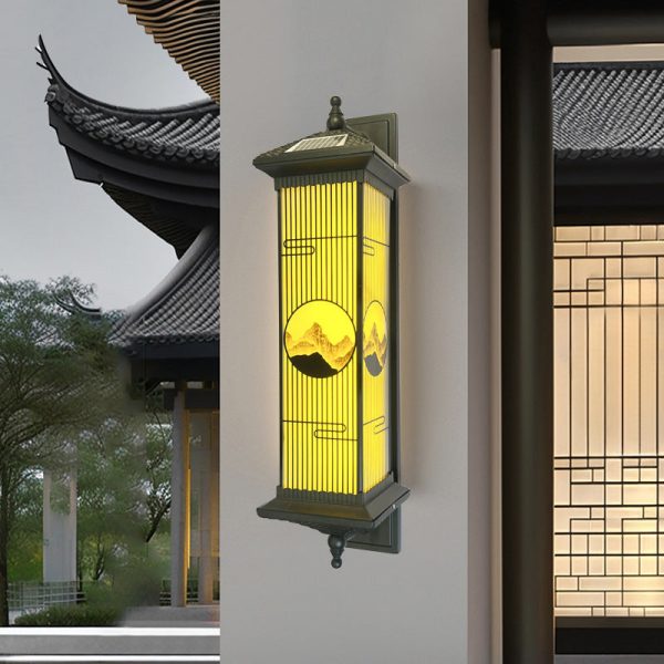 Traditional Chinese Aluminum Glass Rectangular LED Solar Waterproof Outdoor Wall Sconce Lamp For Garden - Image 13