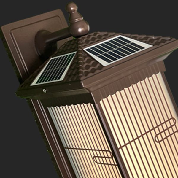 Traditional Chinese Aluminum Glass Rectangular LED Solar Waterproof Outdoor Wall Sconce Lamp For Garden - Image 5