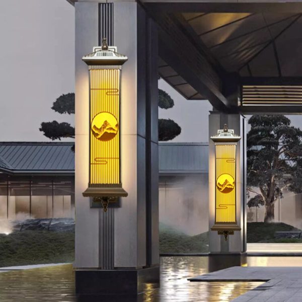 Traditional Chinese Aluminum Glass Rectangular LED Solar Waterproof Outdoor Wall Sconce Lamp For Garden - Image 2