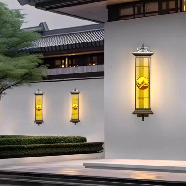 Traditional Chinese Aluminum Glass Rectangular LED Solar Waterproof Outdoor Wall Sconce Lamp For Garden - Image 8