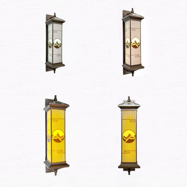 Traditional Chinese Aluminum Glass Rectangular LED Solar Waterproof Outdoor Wall Sconce Lamp For Garden - Image 18