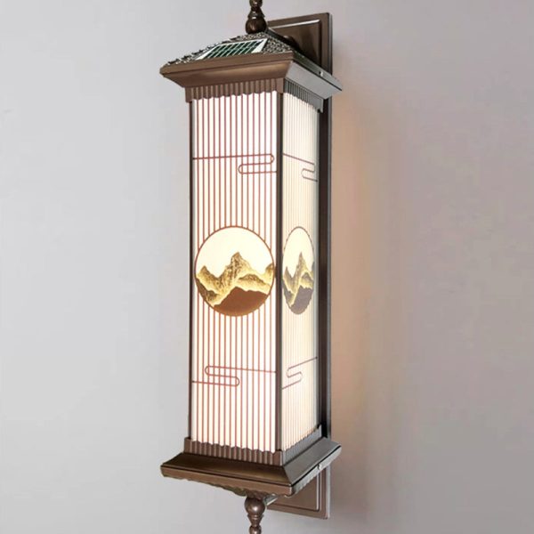 Traditional Chinese Aluminum Glass Rectangular LED Solar Waterproof Outdoor Wall Sconce Lamp For Garden - Image 15
