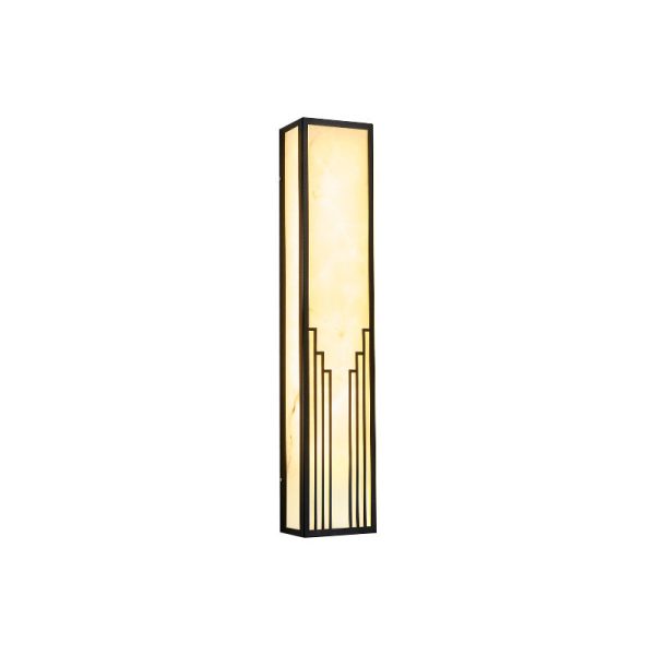 Traditional Chinese Stainless Steel Rectangular Imitation Marble Shade LED Outdoor Wall Sconce Lamp For Garden - Image 12