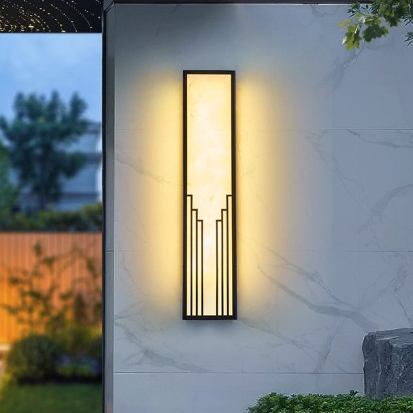 Traditional Chinese Stainless Steel Rectangular Imitation Marble Shade LED Outdoor Wall Sconce Lamp For Garden - Image 10