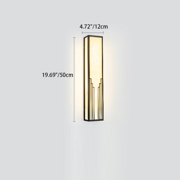 Traditional Chinese Stainless Steel Rectangular Imitation Marble Shade LED Outdoor Wall Sconce Lamp For Garden - Image 4