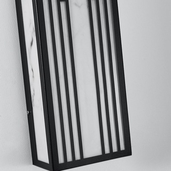 Traditional Chinese Stainless Steel Rectangular Imitation Marble Shade LED Outdoor Wall Sconce Lamp For Garden - Image 5