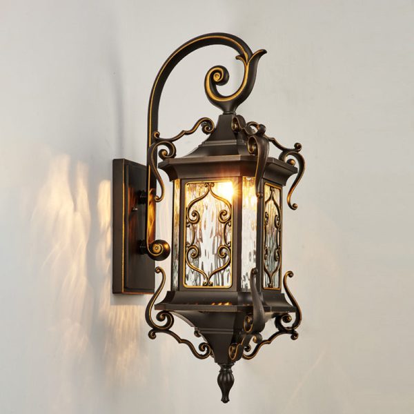 Traditional European Aluminum Arc Carving Frame Water Ripple Glass 1-Light Outdoor Waterproof Wall Sconce Lamp For Garden - Image 15