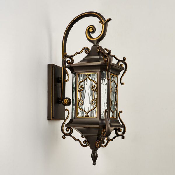 Traditional European Aluminum Arc Carving Frame Water Ripple Glass 1-Light Outdoor Waterproof Wall Sconce Lamp For Garden - Image 16