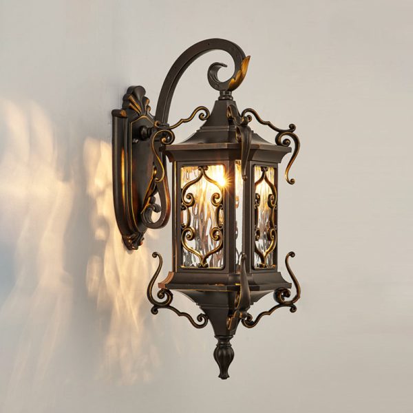 Traditional European Aluminum Arc Carving Frame Water Ripple Glass 1-Light Outdoor Waterproof Wall Sconce Lamp For Garden - Image 10