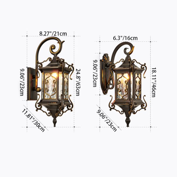 Traditional European Aluminum Arc Carving Frame Water Ripple Glass 1-Light Outdoor Waterproof Wall Sconce Lamp For Garden - Image 4