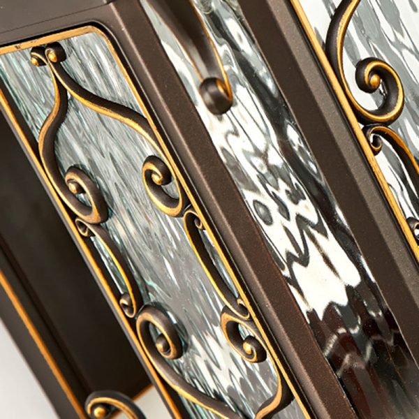 Traditional European Aluminum Arc Carving Frame Water Ripple Glass 1-Light Outdoor Waterproof Wall Sconce Lamp For Garden - Image 5
