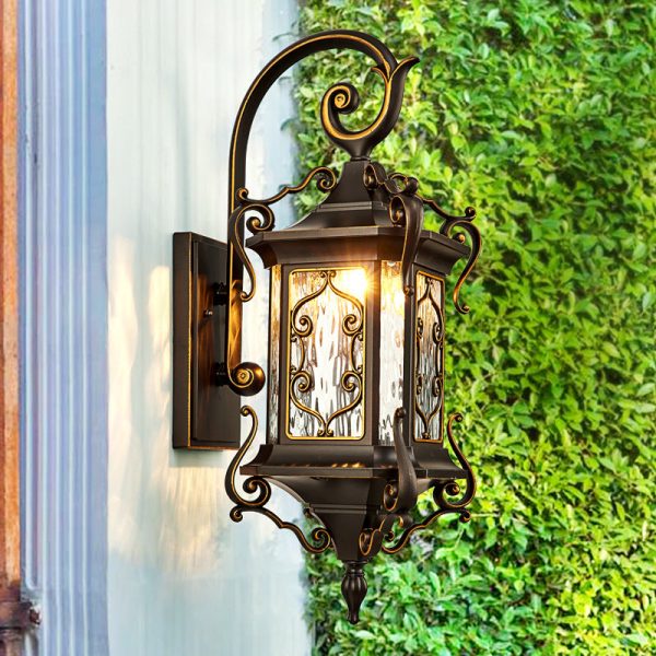 Traditional European Aluminum Arc Carving Frame Water Ripple Glass 1-Light Outdoor Waterproof Wall Sconce Lamp For Garden - Image 2