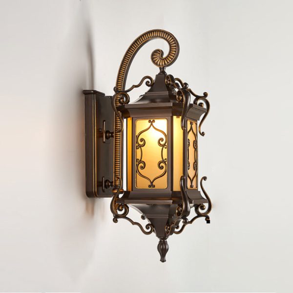Traditional European Aluminum Arc Carving Frame Water Ripple Glass 1-Light Outdoor Waterproof Wall Sconce Lamp For Garden - Image 11
